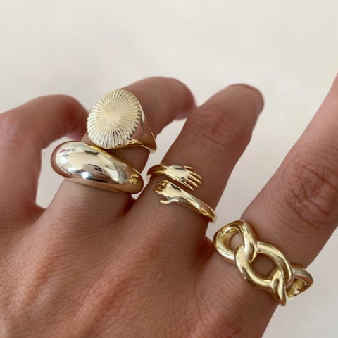 Hug Ring With Hands Sterling Silver and Gold Plated