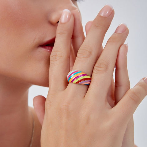 Enamel Rainbow Stripe Chunky Sterling Silver Ring