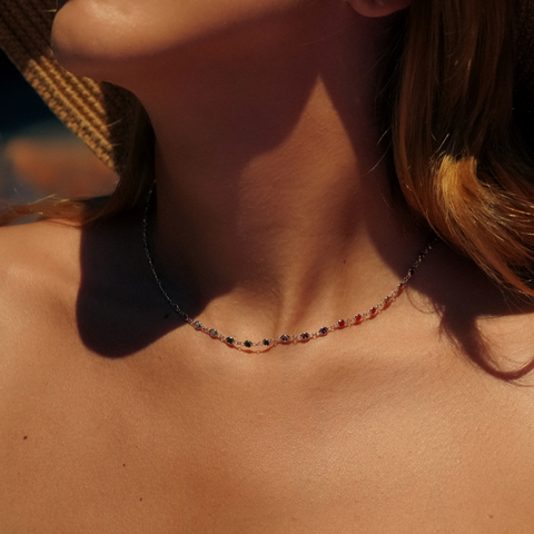 Colourful Rainbow Jewelled Sterling Silver Chain Necklace