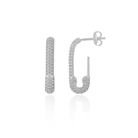 Pave Safety Pin Earrings Sterling Silver