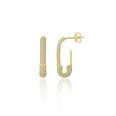 Pave Safety Pin Earrings Sterling Silver