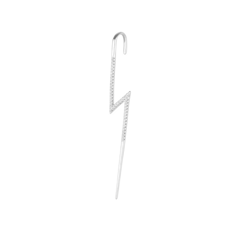 Sterling Silver Lightning Bolt Ear Crawler With Sparkling White Gemstones