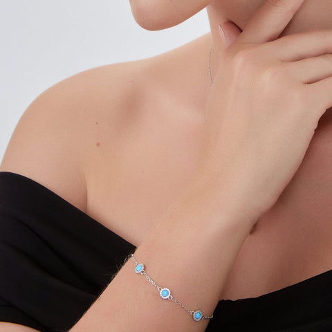 Blue Opal Jewelled Sterling Silver Bracelet