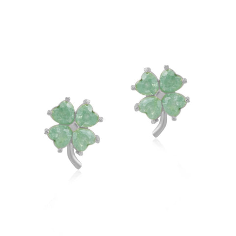 Four Leaves Clover Sterling Silver Stud Earrings- Green