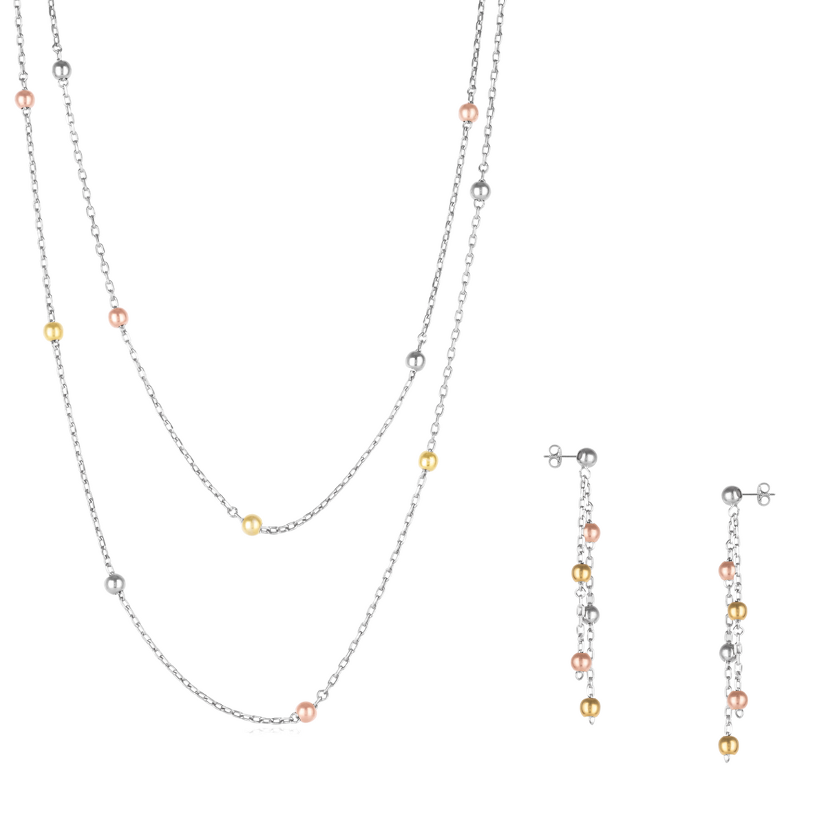 Dorica Sterling Silver Multi Bead Drop Earrings And Double Layer Necklace Set