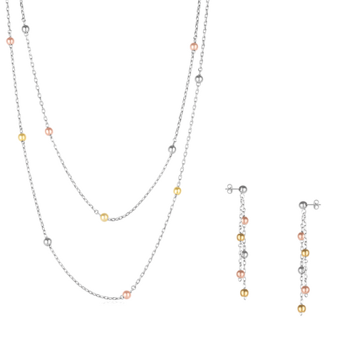 Dorica Sterling Silver Multi Bead Drop Earrings And Double Layer Necklace Set