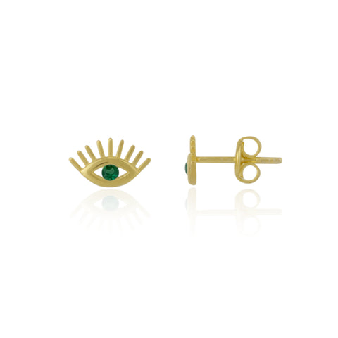 Emerald Color Eye Stud Earrings Sterling Silver