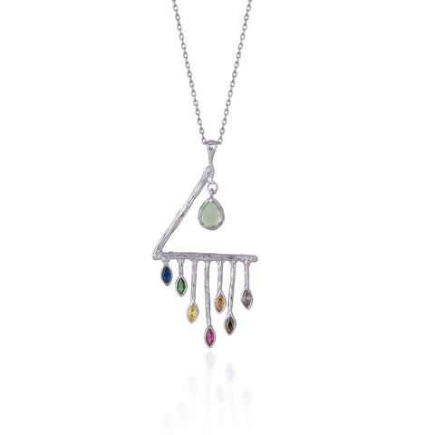 Colourful Rainbow Rain Drop Necklace in Sterling Silver