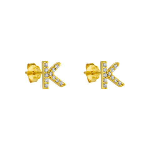 Initial Letter Stud Earrings Sterling Silver in 18K Gold Plated - Pair