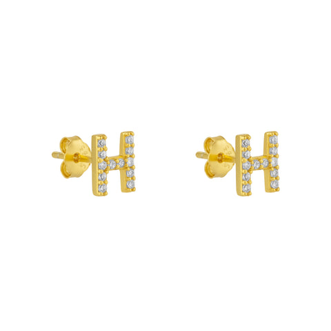 Initial Letter Stud Earrings Sterling Silver in 18K Gold Plated - Pair