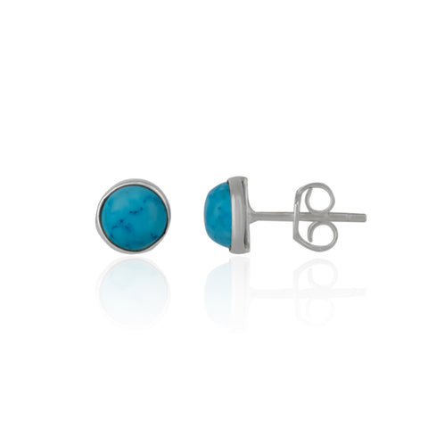 Blue Turquoise Dome Sterling Silver Stud Earrings