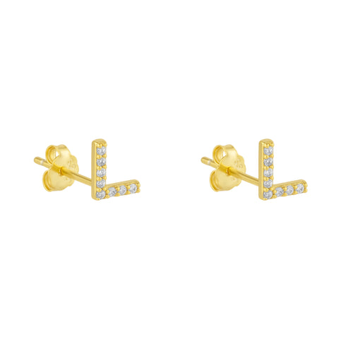 Initial Letter Stud Earrings Sterling Silver in 18K Gold Plated - Pair