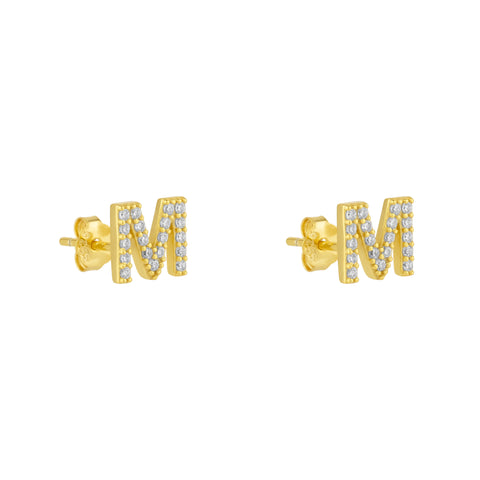 Initial Letter Stud Earrings Sterling Silver in 18K Gold Plated - Pair