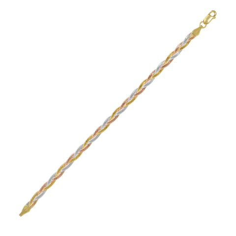 Gold Rose Gold and Silver Spiral Sterling Silver Flat Bracelet