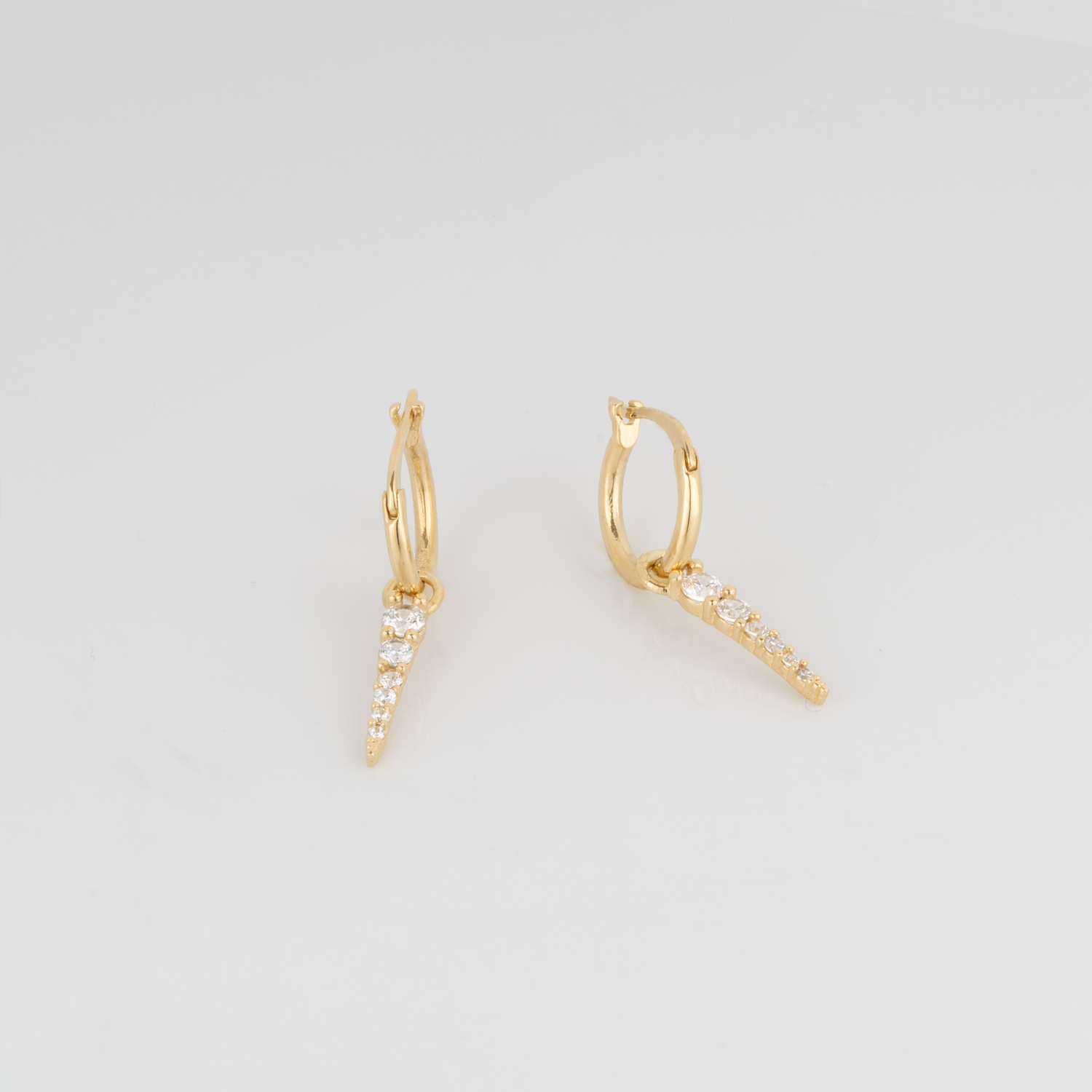 Fine Spike Pave Hoop Earrings 14K Solid Gold