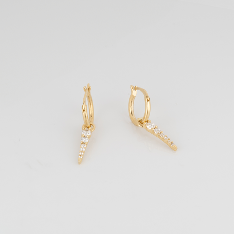 Fine Spike Pave Hoop Earrings 14K Solid Gold