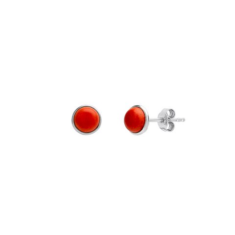 Red Coral Dome Sterling Silver Stud Earrings