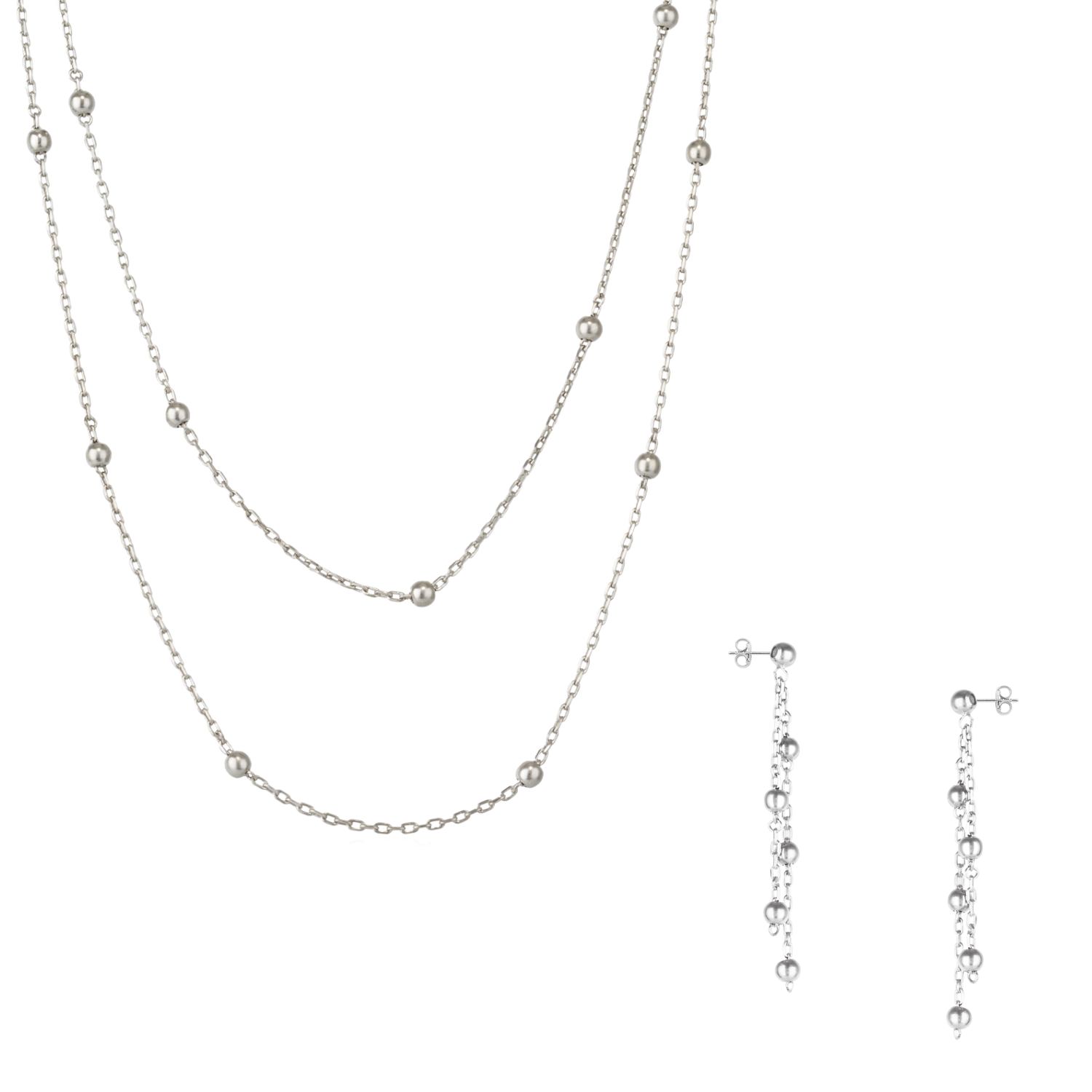 Dorica Sterling Silver Multi Bead Drop Earrings And Double Layer Necklace Set