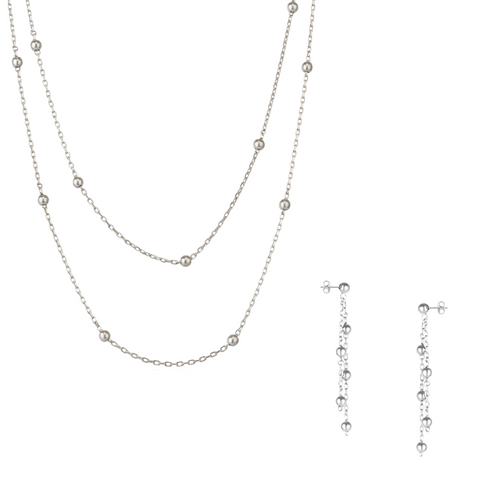 Dorica Sterling Silver Multi Bead Drop Earrings And Double Layer Necklace Set