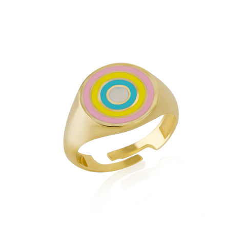 Enamel Round Sterling Silver Signet Ring