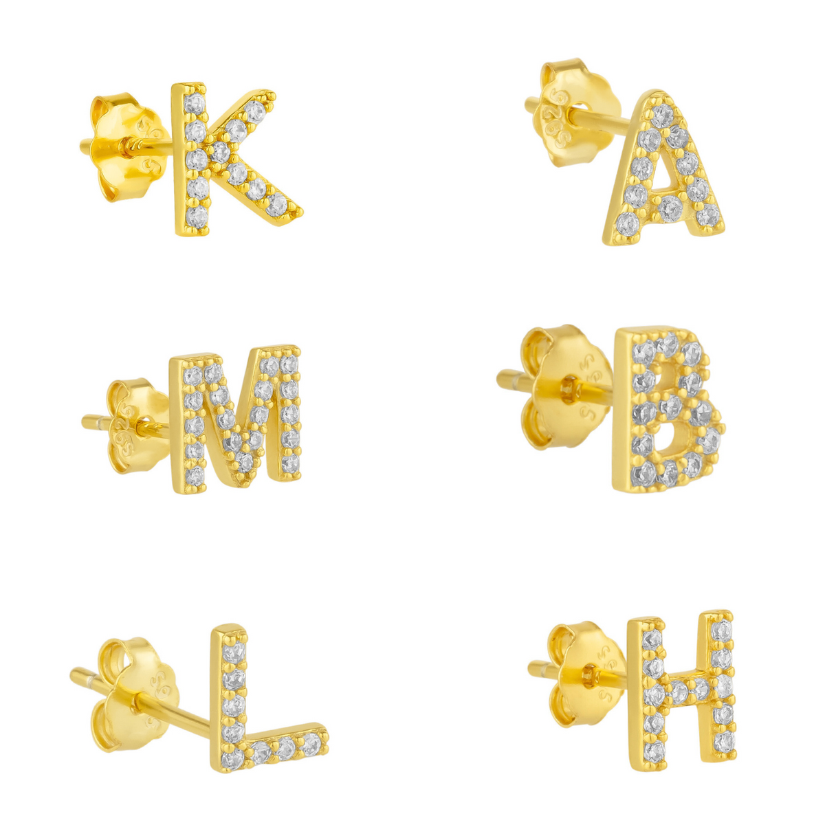 Initial Letter Stud Earring Sterling Silver in 18K Gold Plated - Single