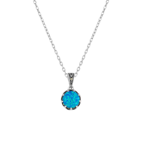 Round Opal High Quality Sterling Silver Pendant Necklace