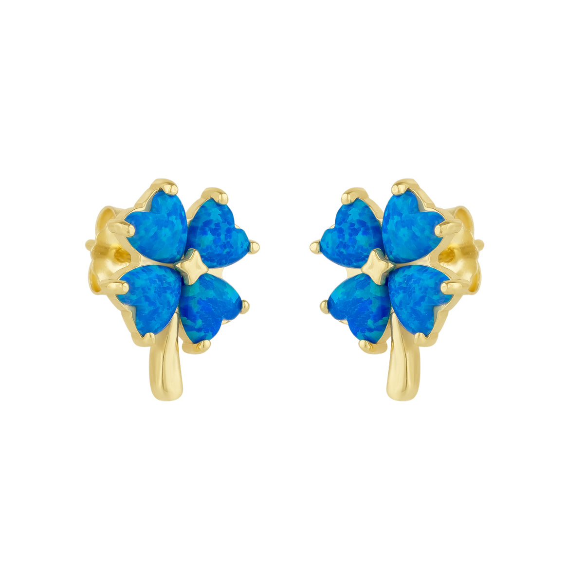 Blue Opal Four Leaves Clover Sterling Silver Stud Earring