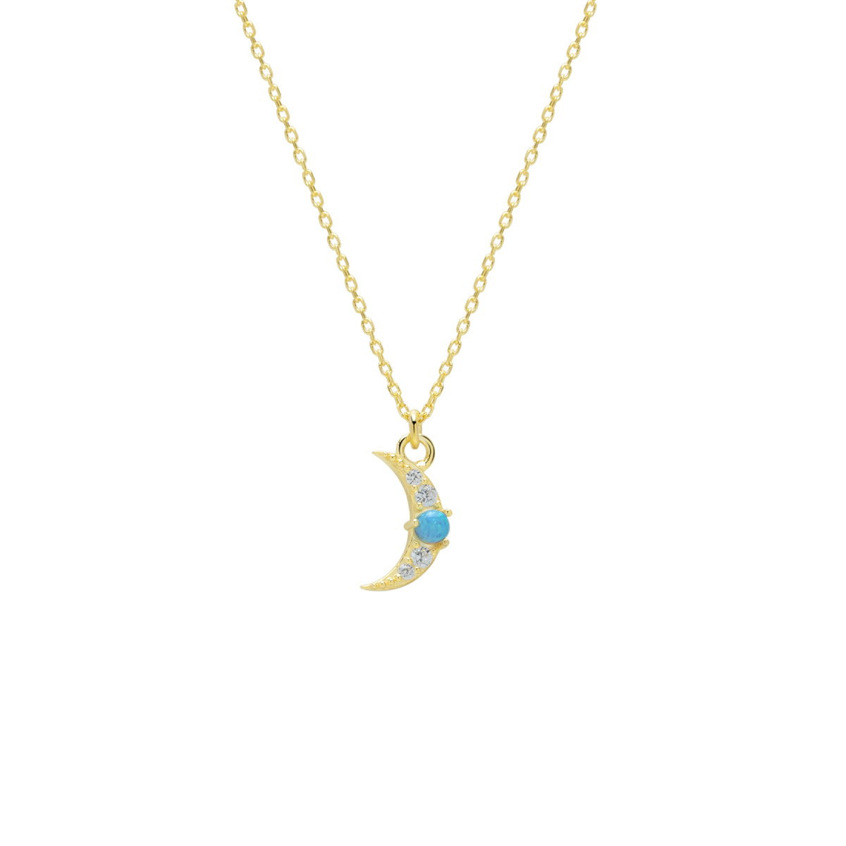 Crescent New Moon Opal Sterling Silver Necklace