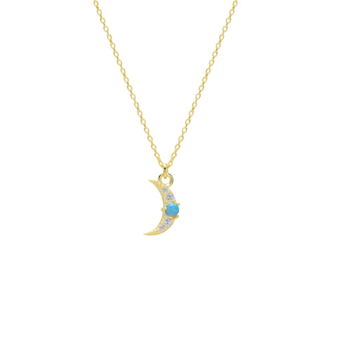 Crescent New Moon Opal Sterling Silver Necklace