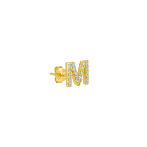 Initial Letter Stud Earring Sterling Silver in 18K Gold Plated - Single