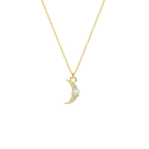 Crescent New Moon Opal Sterling Silver Necklace