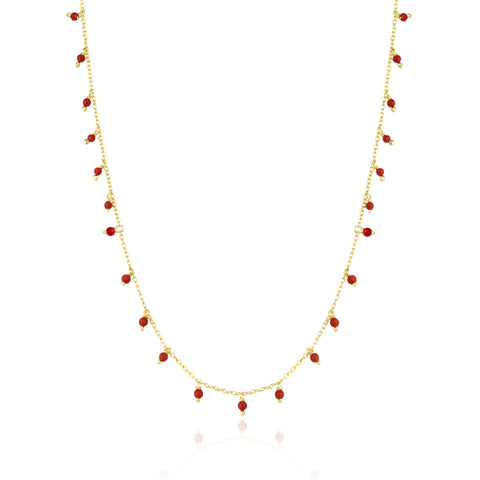 Red Coral Beaded Sterling Silver Chain Necklace