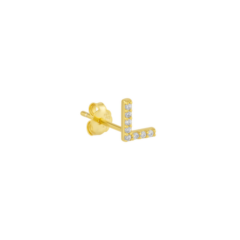 Initial Letter Stud Earring Sterling Silver in 18K Gold Plated - Single