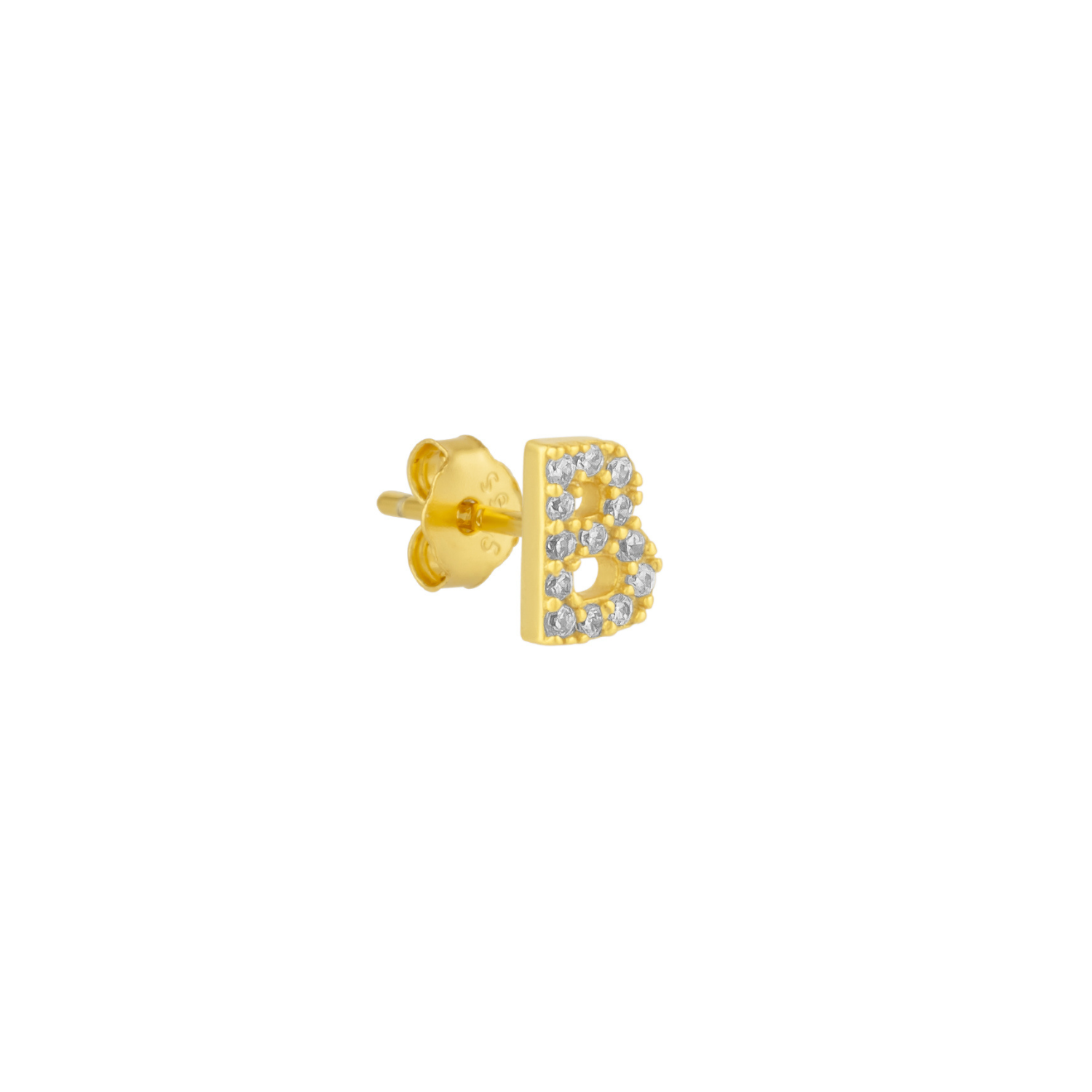 Initial Letter Stud Earring Sterling Silver in 18K Gold Plated - Single