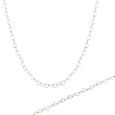 Love Heart Sterling Silver Chain Bracelet and Necklace Set