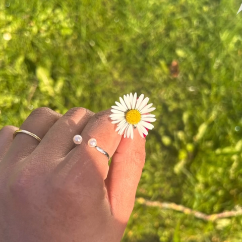 Double Pearl Sterling Silver Adjustable Open Ring