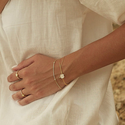 White Clover Bracelet and Italian Bead Chain Bracelet Layering Set