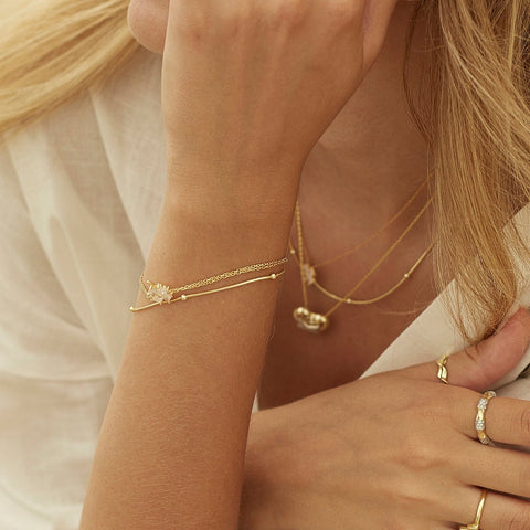 White Clover Bracelet and Italian Bead Chain Bracelet Layering Set