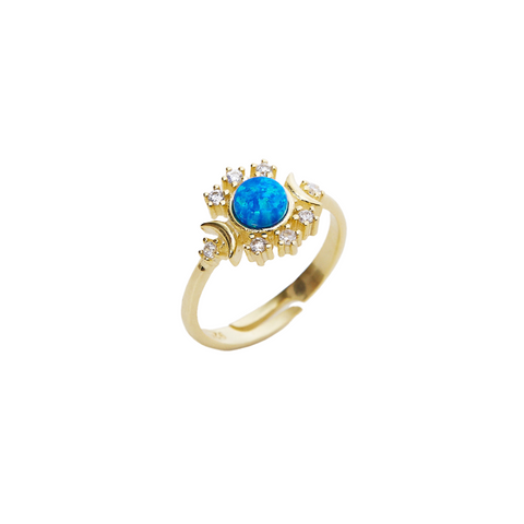 Blue Opal Sun Ring Sterling Silver