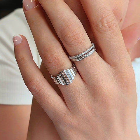 Multiple Bar Layered Rectangular Sterling Silver Ring