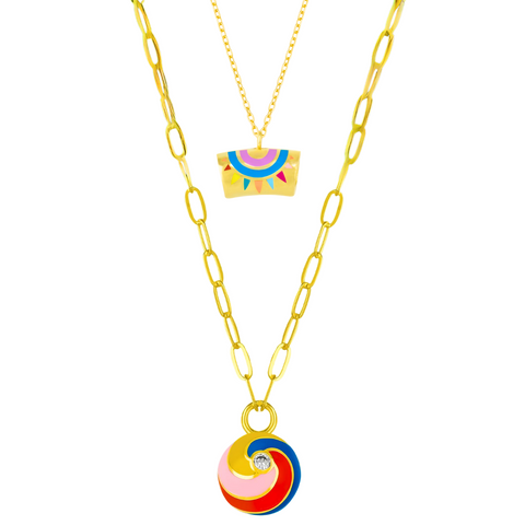 Enamel Mystic and Spiral Sterling Silver Necklace Layering Set