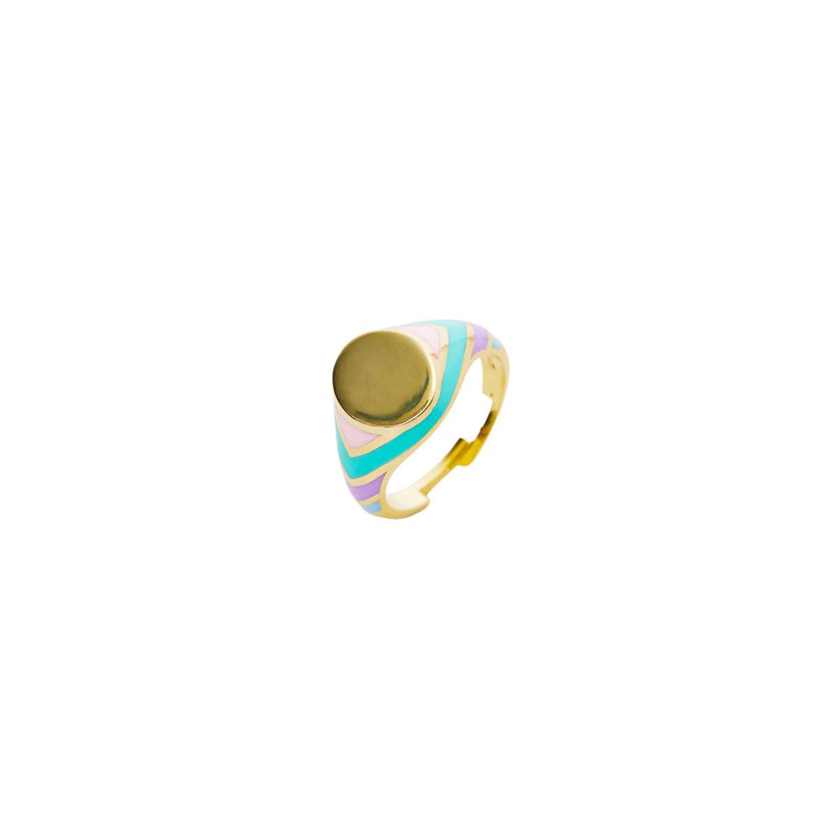 Enamelled Multicoloured Sterling Silver Circle Signet Ring