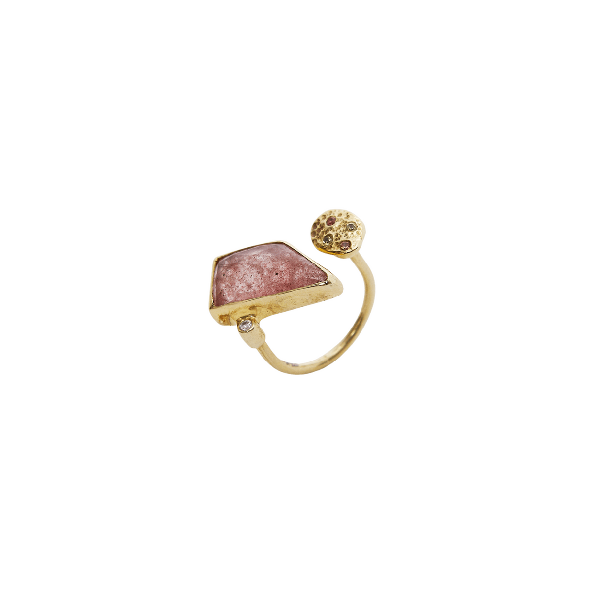 Natural Double Circle Tourmaline Sterling Silver Gold Plated Ring