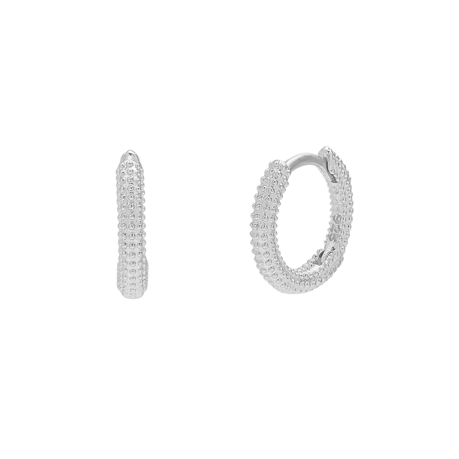 Sterling Silver Textured Pebble Hoops - Pair