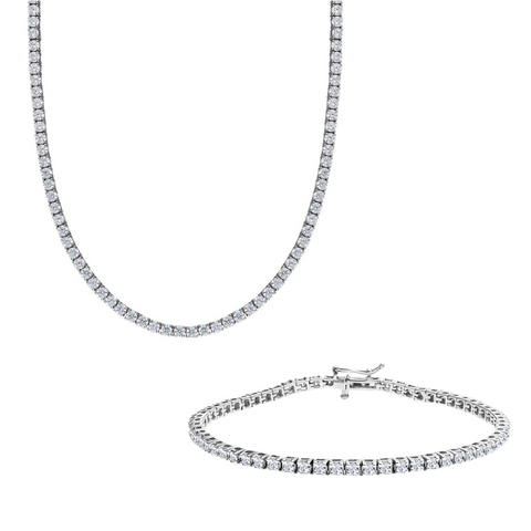 Sterling Silver Large Tennis Necklace and Bracelet Set - 3mm