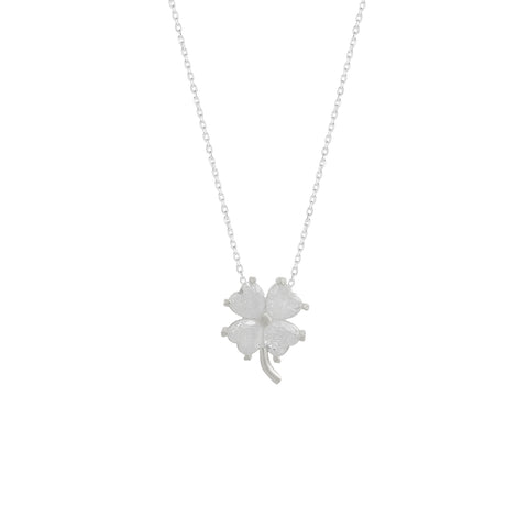 Four Leaf Clover Sterling Silver Necklace - White