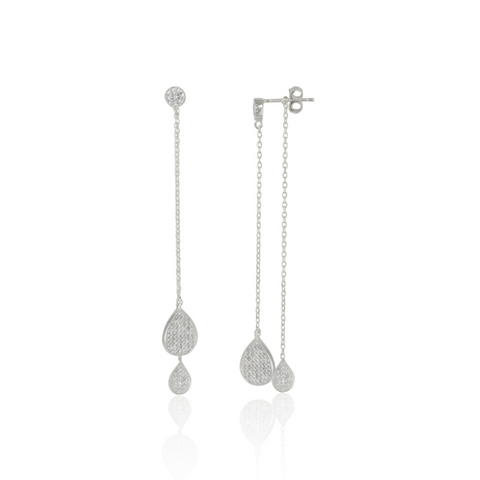 Raindrop Sterling Silver Chain Drop Earrings