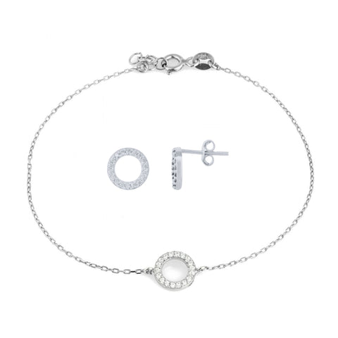 Circle Bracelet and Stud Set in Sterling Silver