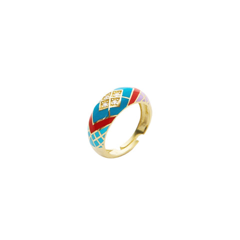 Enamel Blue Five Color Sterling Silver Dome Ring