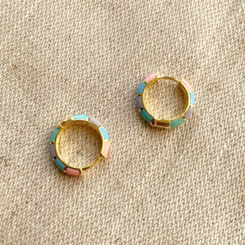 Enamel Rainbow Sterling Silver Hoop Earrings